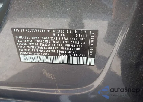 2015 Volkswagen Jetta 1.8T Sport from USA, damaged, VIN 3VWD17AJ2FM414947